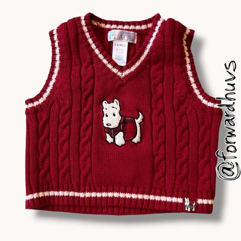 The Children’s Place Dog Cable Knit Sweater Vest Red 3-6 Mos